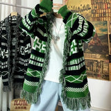 Wiaofellas Men's Loose Autumn and Winter Sweater Retro Korean Version Mustache Jacquard Diamond Knitted Sweater Oversize Shawl Jacket
