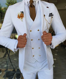 WIAOFELLAS  -  New Solid Color Men's Suit Peak Lapel Slim Fit Casual Set Groom Tailor Made Three Pieces (Blazer+Pants+Vest)