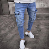 Wiaofellas  -  Stretch Men's Ripped Jeans Trend Zipper Big Pocket Hole Slim Pants