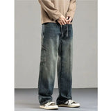 WIAOFELLAS  -  Spring Autumn New American Street Trendy Personalized Washed Straight Leg Jeans Couples Loose Retro Splicing Casual Pants