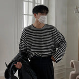 WIAOFELLAS  -  Fashion New Men's Striped Loose Casual T-shirt Summer Trendy Round Neck Long Sleeves Pullover Tops Male