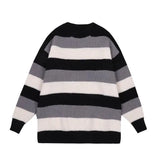 WIAOFELLAS  -  New Autumn and Winter Fashion Hong Kong Stripe Contrast Round Neck Long Sleeve Casual Loose Thickened Knitted Sweater