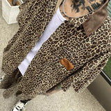 Wiaofellas  -  American Retro Leopard Print Casual Set Men Summer Lapel Short Sleeve Shirts Wide Leg Shorts Fashion 2pcs Sets Korean Loose Suit