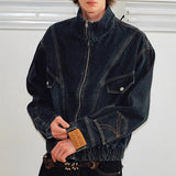 WIAOFELLAS  -  Fashionable Mens Patchwork Jean Jacket Streetwear Vintage Stand Collar Zip-up Denim Jackets For Men Spring Casual Jean Outerwear
