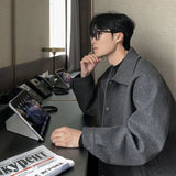 WIAOFELLAS  -  Korean Short Woolen Coat Men's Spring and Autumn Elegant Jacket 2025 New Solid Color Trendy Cool Button Lapel Coat