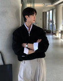 WIAOFELLAS  -  Black Lapel Sweater Men Warm Zipper Knitted Pullover Men Streetwear Korean Loose Long Sleeved Sweater Mens Jumper Clothes