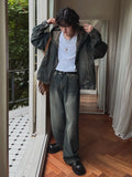 Wiaofellas  -  fall outfit men Autumn Korean Style High Street Casual Male Hoodie Denim Jacket Wide Leg Straight Leg Pants Hooded Two-piece Set