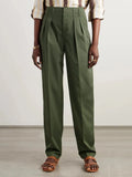 Wiaofellas  -  Men Neapolitan High Waist Pleated Suit Pants Spring Autumn, Solid Color Button Office Casual Trousers, Belt Not Included