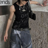 WIAOFELLAS  -  Summer New Men's Letter Print Sleeveless T-Shirt Unisex American Retro Fashion Trend Street Hip Hop Loose Casual Niche Men's Top