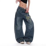 WIAOFELLAS  -  Summer New Men's Y2k Embroidered Straight Jeans American Retro Fashion Trend Street Hip-Hop Loose Niche Men's Bottoms
