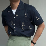 Wiaofellas  -  Animal Pattern Stitching Contrast Color Short Sleeve Shirt Summer Men Slim Casual Business Shirt Camisa Social Masculina