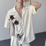 WIAOFELLAS  -  Trendy Men's Spliced 3D Flower Ribbon Design Loose Shirts Fashion Casual Short Sleeves Lapel Tops Male Summer