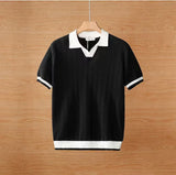 WIAOFELLAS  -  Summer Men's Knitted Polo Shirt Casual Splicing Color Turn-down Collar Clothes Solid Short Sleeve Tees Shirt For Male Luxury Top