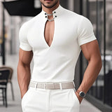 WIAOFELLAS  -  Men T Shirt Solid Color Deep V Neck Short Sleeve Summer Casual Male Tee Tops Streetwear 2025 Fashion Men Clothing S-5XL