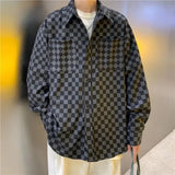 Wiaofellas Long Sleeve Plaid Casual Shirts Men Contrast Color Oversize Loose All-match Hiphop Street Wear Tops Trendy Spring Men's Clothes