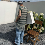 WIAOFELLAS  -  Summer New Men's Striped Sleeveless Knitted Vest American Retro Fashion Trendy Street Hip Hop Loose Casual Niche Men's Top
