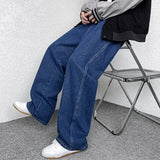 Wiaofellas  -  Men's Baggy Jeans Fashion Straight Leg Wide Leg Casual Trousers Street Loose Four Seasons Denim Pants Grey Blue Black 3XL