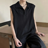 WIAOFELLAS  -  New Summer Men's Tank Tops Turn-down Collar Solid Color Sleeveless Casual Menswear Pullover Male Vests Korean Style