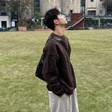 WIAOFELLAS  -  coffee-colored pullover sweater men's autumn and winter lazy style high-end Korean round neck knitted base shirt