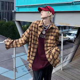 Wiaofellas  -  New Retro Unisex Casual Shirt Trendy Brand American Oversized  Plaid Shirt  Men's Lazy Style Long Sleeve Loose Fit Blouse