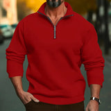 Wiaofellas  -  Men Spring Autumn Fleece Sweatshirt Half Zip Stand Collar Loose Casual Pullover Tops