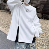 Wiaofellas  -  Mens Y2k Metal Zipper Long-Sleeve Tops New Spring Autumn Genderless Fashion Personality Youth Trend High Street Tops Unisex
