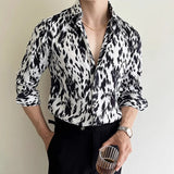 WIAOFELLAS  -  Fashion Handsome Long Sleeved Men Floral Shirts Trendy Korean Style Slim Button Printed Shirt Streetwear All Match Mens Clothing