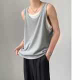 Wiaofellas  -  Fake Two-piece Tank Top Men and Women Summer Waffle American Fitness Quick-drying Low-neck Sleeveless Top Men Streetwear