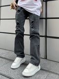 WIAOFELLAS  -  Jeans Men Side Zipper Hole American Retro Washed Denim Trousers All-match High Street Hip Hop Punk Style Full Length Autumn New
