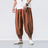 Wiaofellas  -  Men's Olive Green Lantern Pants Summer Breathe Loose Fit Drawstring Waist Casual Pants Streetwear Harem Trousers