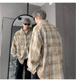 Wiaofellas  -  Tie-dye Plaid Long-sleeved Shirt New Loose Large Size Youth Casual Shirt Jacket