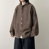 Wiaofellas  -  New Korean Fashion Button Hoodie Cardigan For Man Y2K Retro Brown Knitted Sweaters High Street Casual Cardigans Knitwear