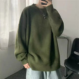 Wiaofellas  -  Autumn Crew Neck Solid Color Pullover Sweaters For Men Casual Y2K Knitted Sweater High Street Fashion Jumpers Hombre