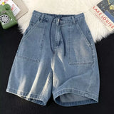 WIAOFELLAS  -  Summer couples washed solid color five-quarter denim shorts men's and women's straight leg wide leg casual medium pants