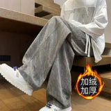 WIAOFELLAS  -  Straight Pants New Autumn and Winter Fleece Warm Sweatpants Men's Loose Casual Nine-point Pants