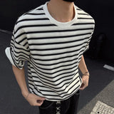 WIAOFELLAS  -  Trendy New Men's Straight Contrast Color Loose T-shirts Fashion 2025 Summer Casual Short Sleeves O-neck Tops Male