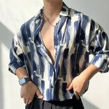 WIAOFELLAS  -  Fashion Shirt Lapel Casual Men's Graffiti Ink Painting Flower Butterfly Outdoor Retro High Quality Material Top