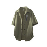 WIAOFELLAS  -  Niche Design Men's Shirts Turn-down Collar Line Zipper Patchwork Contrast Color Short Sleeved Loose Male Clothing