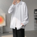WIAOFELLAS  -  Long Sleeved Shirt Men Fashion Black Dress Shirt Men Korean Loose Casual White Shirt Mens Office Formal Shirt Large Size 4XL