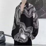 Wiaofellas  -  Lapel Long-sleeved Icy Shirt Men's Irregular Design Striped Lapel Shirt Bottoming Top