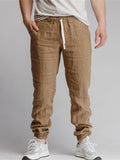 Wiaofellas  -  Sports Breathable Loose Drawstring Trousers For Men Spring Summer Daily Casual Solid Color Linen Pants Mens Leisure Linen Pants