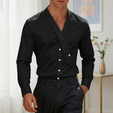 WIAOFELLAS  -  Men Shirt Solid Color V Neck Long Sleeve Casual Men Clothing Streetwear Loose Fashion Leisure Tops Male Shirts S-3XL
