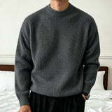 Wiaofellas  -  Man's Lazy Knitwear Sweater Autumn Winter Korean Fashion Ribbed Texture Long Sleeve Loose Crewneck Knitted Pullover Sweaters Man