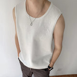 WIAOFELLAS  -  Embroidery Design Men's Tankk Tops Casial Round Collar Sleeveless Tops Solid Color Loose Pullover Male Vests Summer