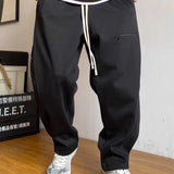 WIAOFELLAS  -  Spring Autumn Men's Clothing Solid Color Elastic High Waisted Pockets Zipper Casual and Fashionable Cargo Drawstring Pants