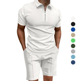 Wiaofellas  -  Men's Summer Suits Solid Color Waffle Lapel Slim-fit Short Sleevett-shirt Casual Fashion Men's Clothing