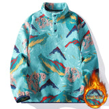 WIAOFELLAS  -  Stand-collar plus velvet men's sweater autumn and winter American retro tie-dyed jacket heavy plus velvet sweater trend