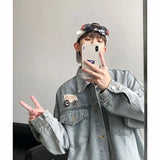 WIAOFELLAS  -  Retro Badge Denim Jacket Men's New Handsome Top Trendy Brand Loose Lapel