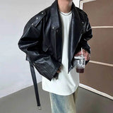 WIAOFELLAS  -  Autumn And Winter New Men's Short Pu Leather Jacket American Retro Fashion Trend High Street Casual Loose Niche Men's Tops