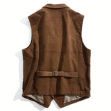 Wiaofellas  -  Men Vest Black And Coffee Retro Work Vest Single Breasted Flip Collar Men's Vest Formal Casual New Coat